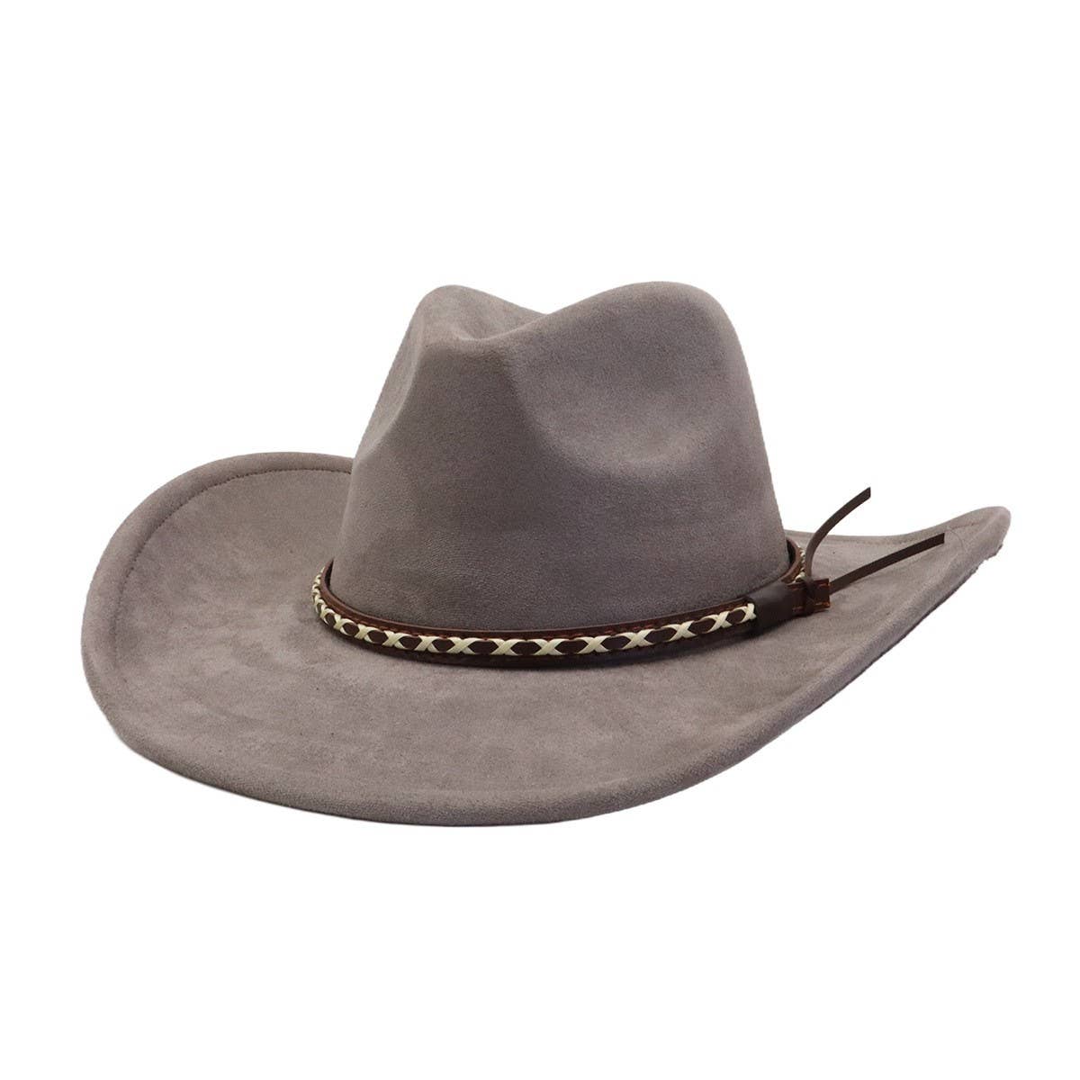 Soft Suede Western Cowboy Fedora Hat Ethnic Style_CWAH04401