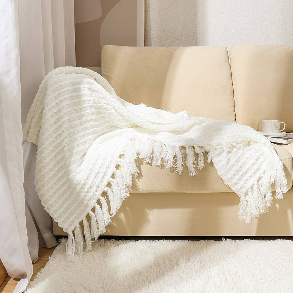 LIGHTWEIGHT COZY BRAIDED STRIPED THROW