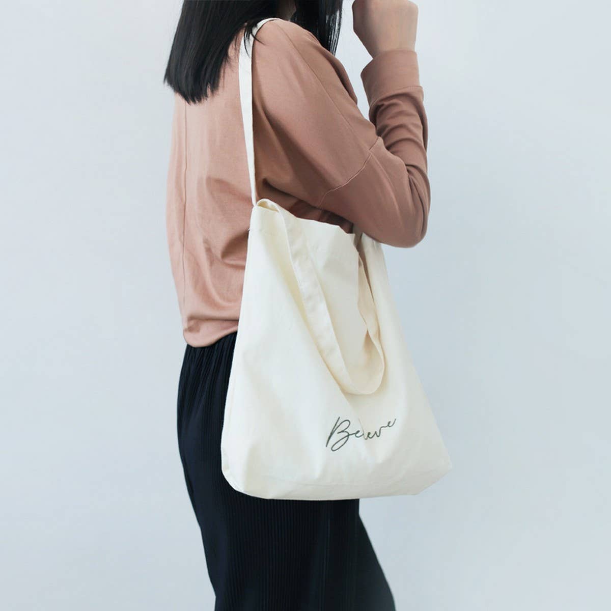 Embroidered Canvas Tote Bag for Women, Large Size_CWAB5625