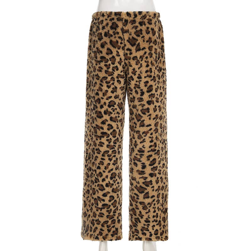 STREET PLUSH LEOPARD PRINT LACE-UP PANTS