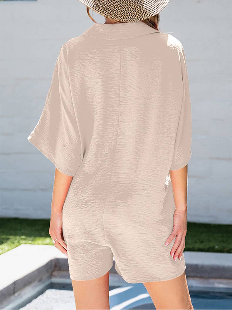 Loose shorts Solid color short sleeved jumpsuit