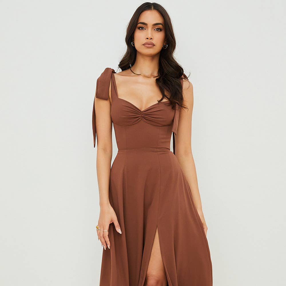 BACKLESS SEXY CHIFFON LONG SKIRT WITH BIG TRAIN