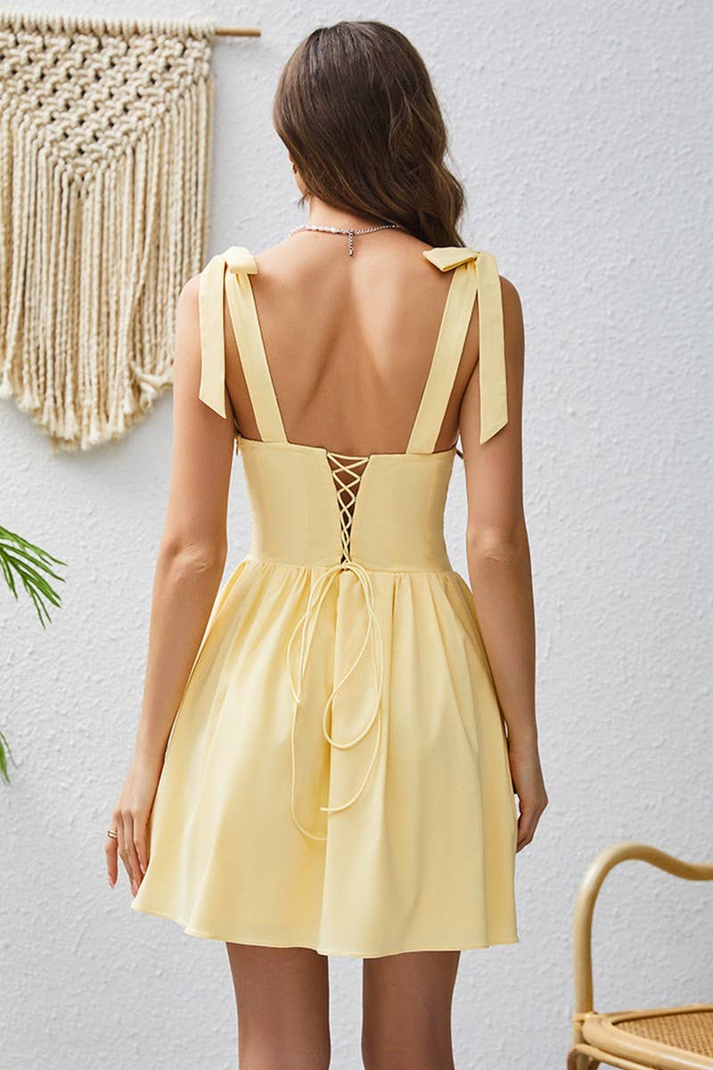 CWDSD10663_SWEET YELLOW TIE-UP BODYCON CAMI DRESS