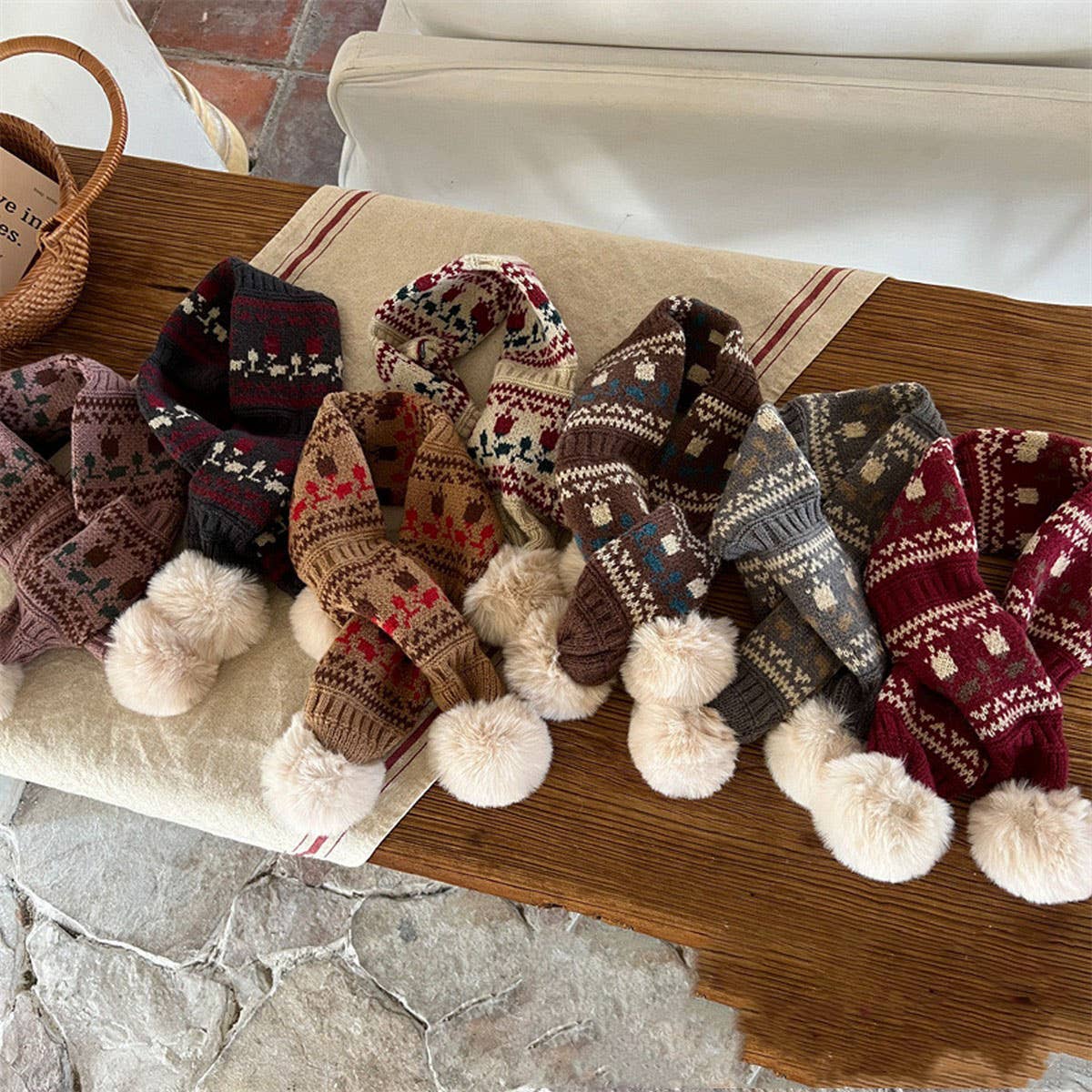 CUTE DOUBLE BALL WARM CHILDREN'S KNITTED SCARF