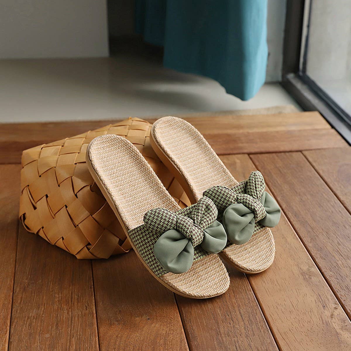 Korean Style Linen Bow Slippers for Summer