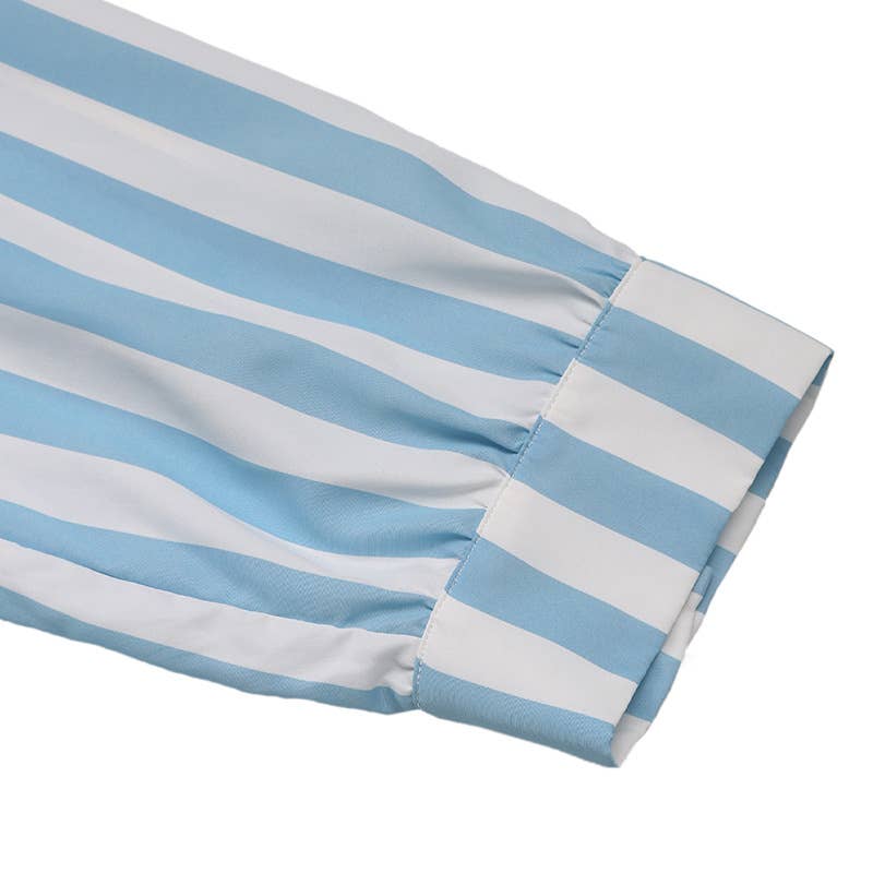 Striped tie-neck v-neck shirt