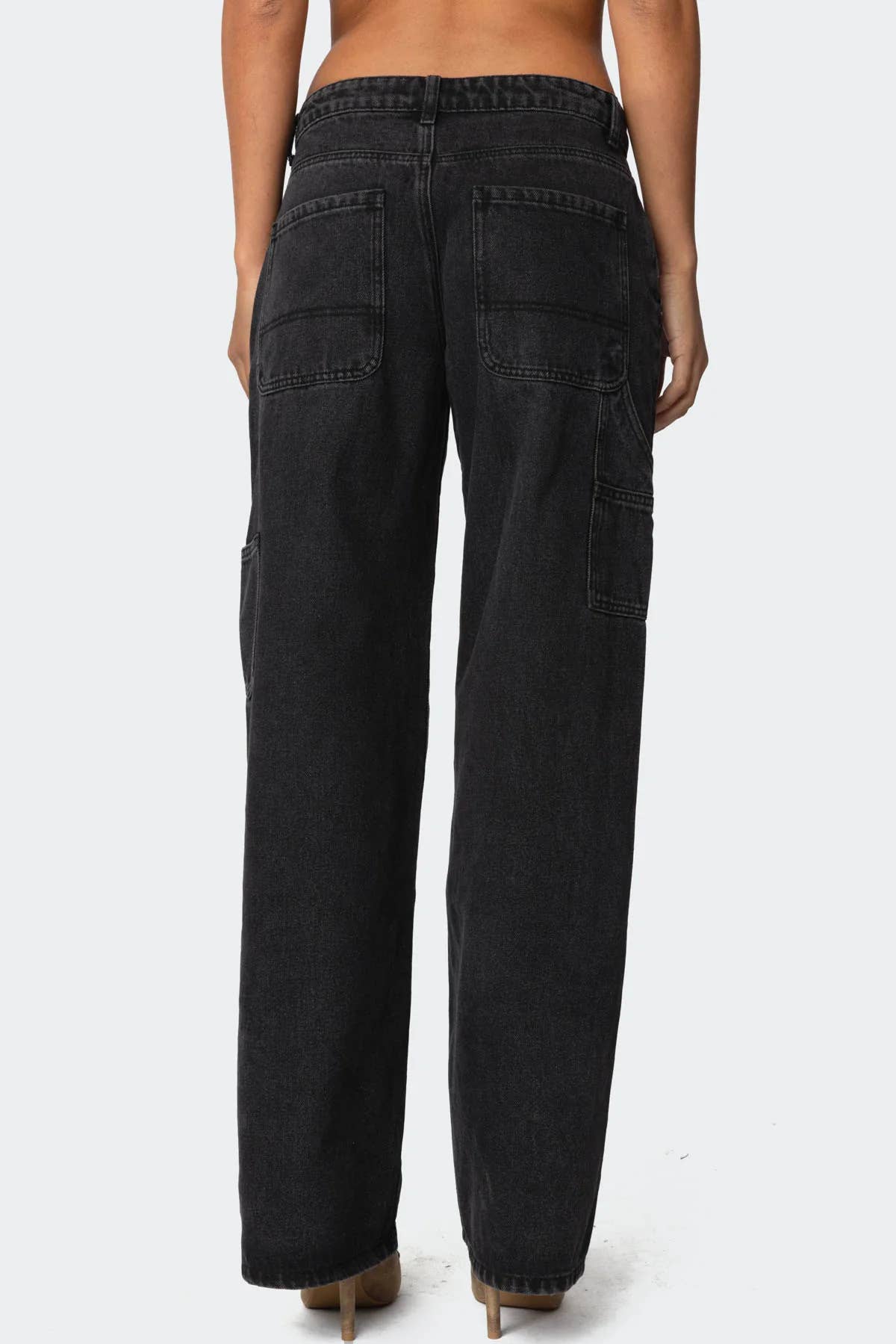 Loose-fitting wide-leg rivet work jeans