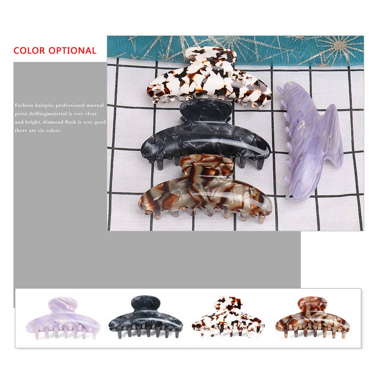 LARGE GRAB CLIP ACETATE SHARK CLIP HAIRPIN