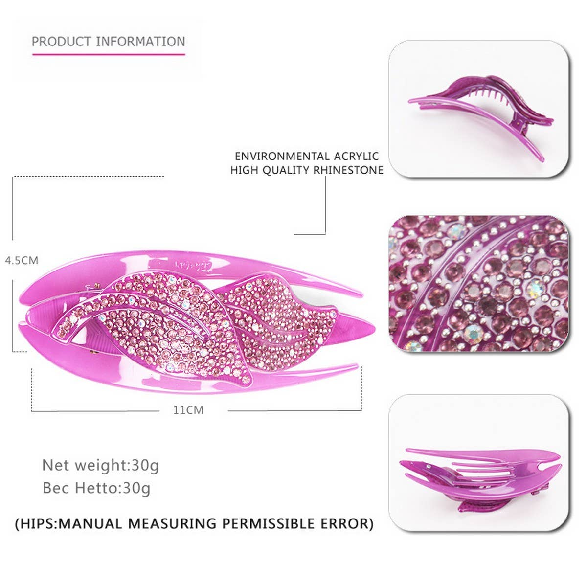 ACRYLIC TOP CLIP HEAD ORNAMENT RHINESTONE HAIRPIN_CWAHA4236