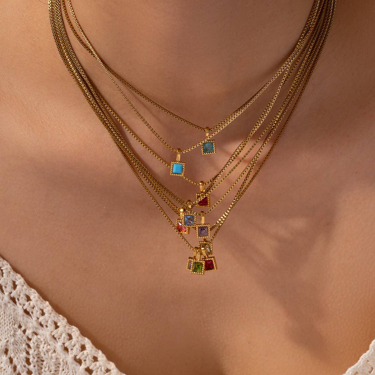 Personalized Steel Monthly Star Stone Necklace_CWMM8844