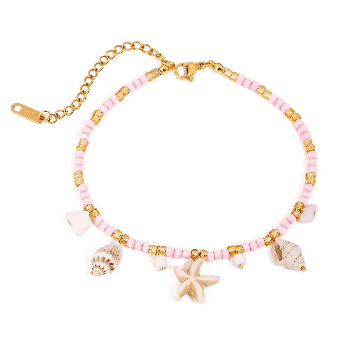 18K Gold Shell Bead Anklet, Stainless Steel_CWAJE4755