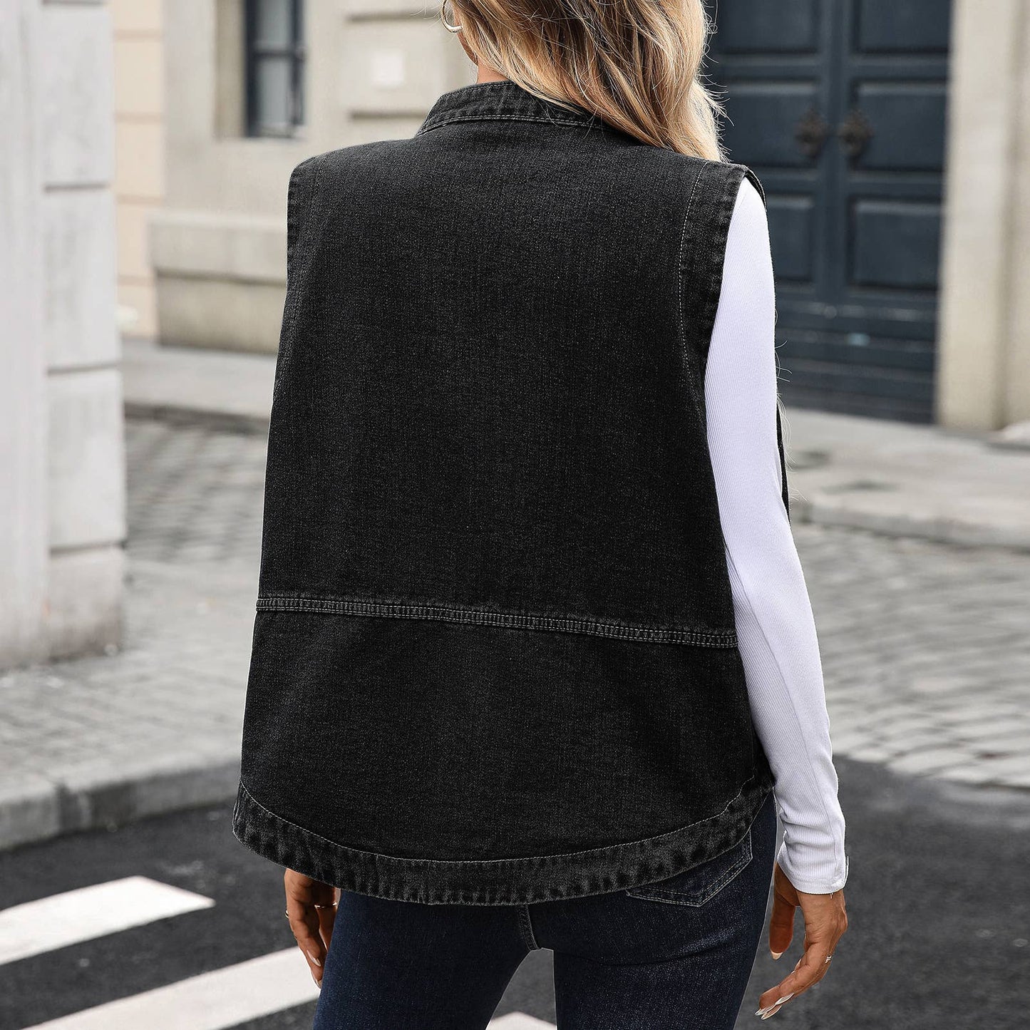 Washed casual loose denim vest jacket