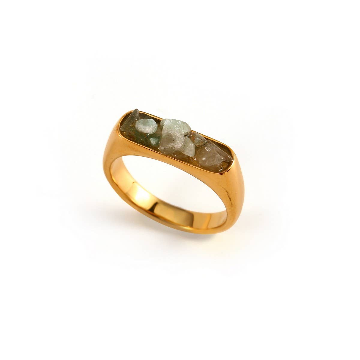 Designer 18K Steel Ring with Crushed Gemstone