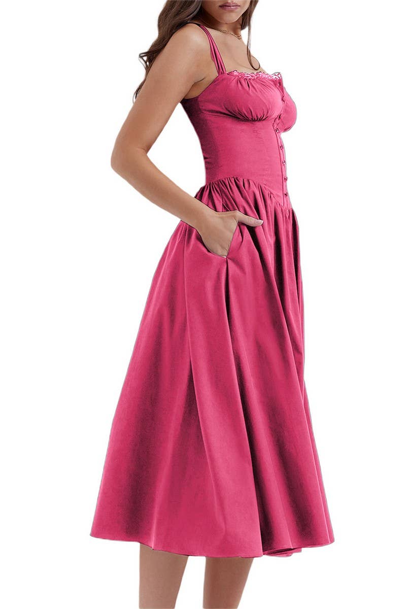 CWDMD5945_FLORAL OR SOLID STRAPLESS SLEEVE MAXI CAMI DRESS