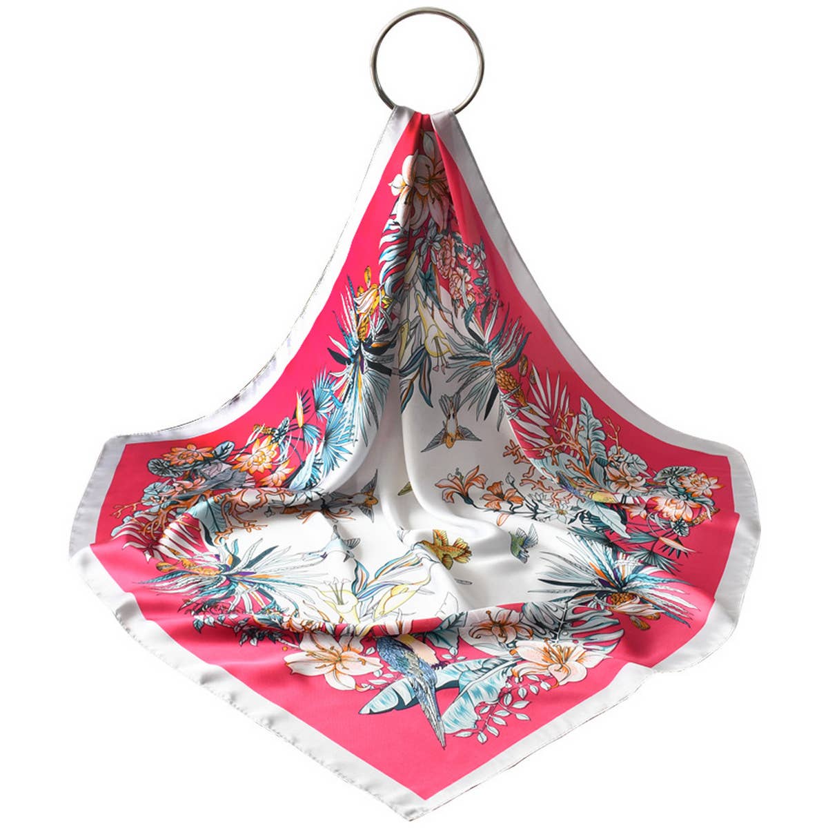 Luxury Style Floral Satin Square Scarf for Summer