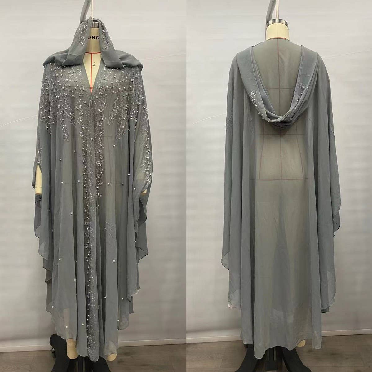 African Beaded Long Robe Muslim Cape Hooded Dress_CWMM6138