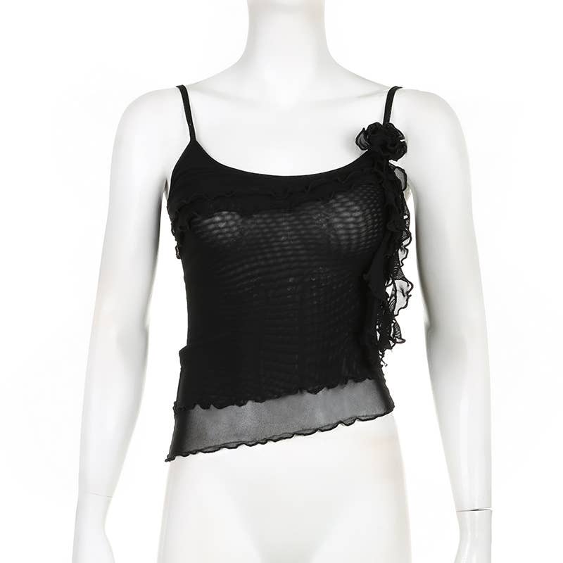 Sexy double-layer patchwork ruffled halter top