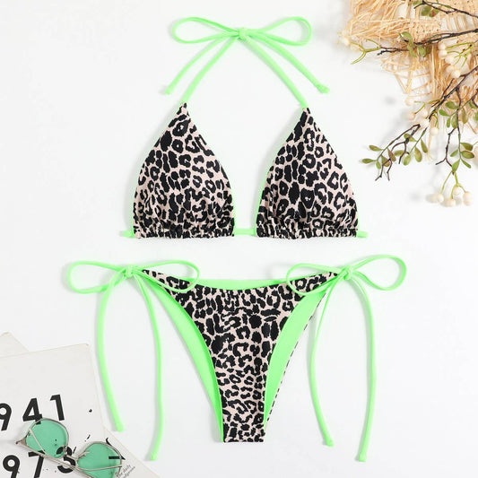 LEOPARD PRINT BIKINI SET - SEXY BACKLESS SWIMSUIT
