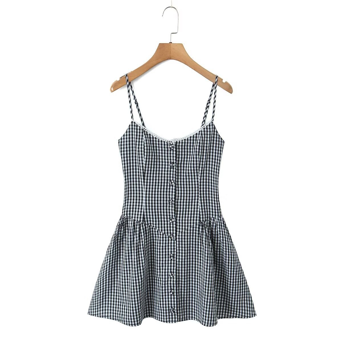 Plaid Button Front Cami Dress - French Style_CWDMD5798