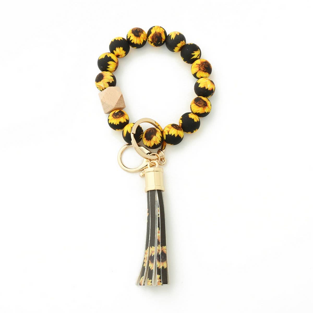 Leopard Print Silicone Bead Bracelet Keychain
