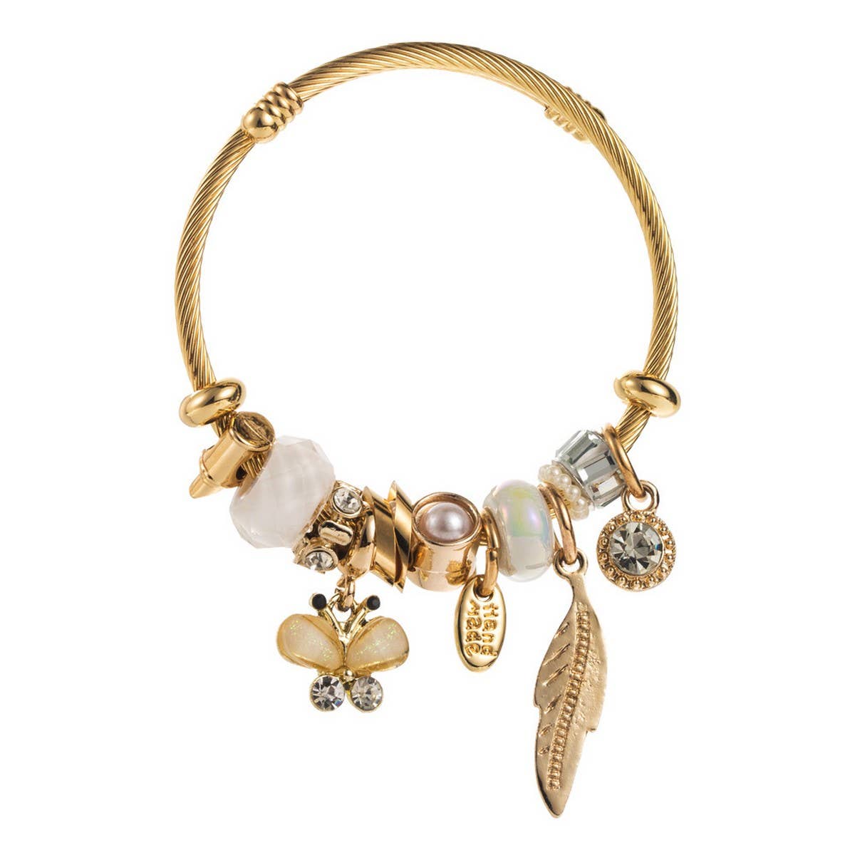 Beaded Steel Bracelet with Leaf & Butterfly_CWMM8618