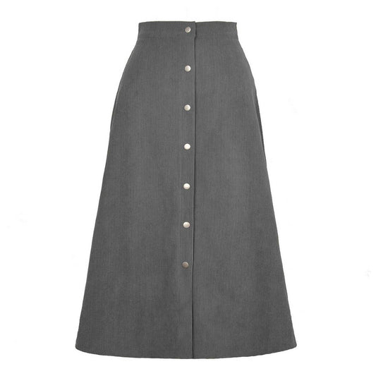 CORDUROY SKIRT SINGLE BREASTED HIGH WAISTLONGSKIRT