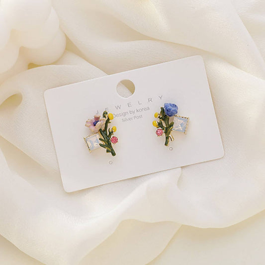 French enamel and colored glaze flower earrings