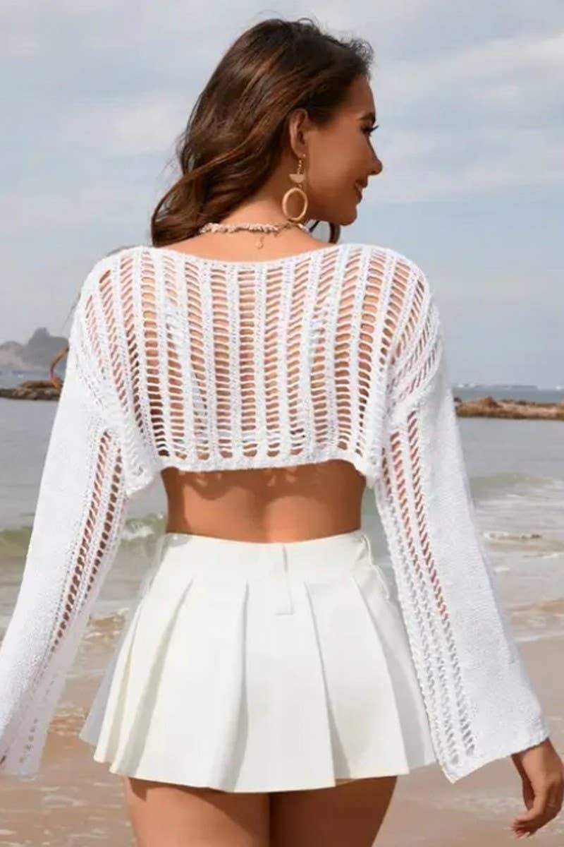 CWTTL1986_SUMMER LOOSE ROUND NECK HOLLOW CARDIGAN