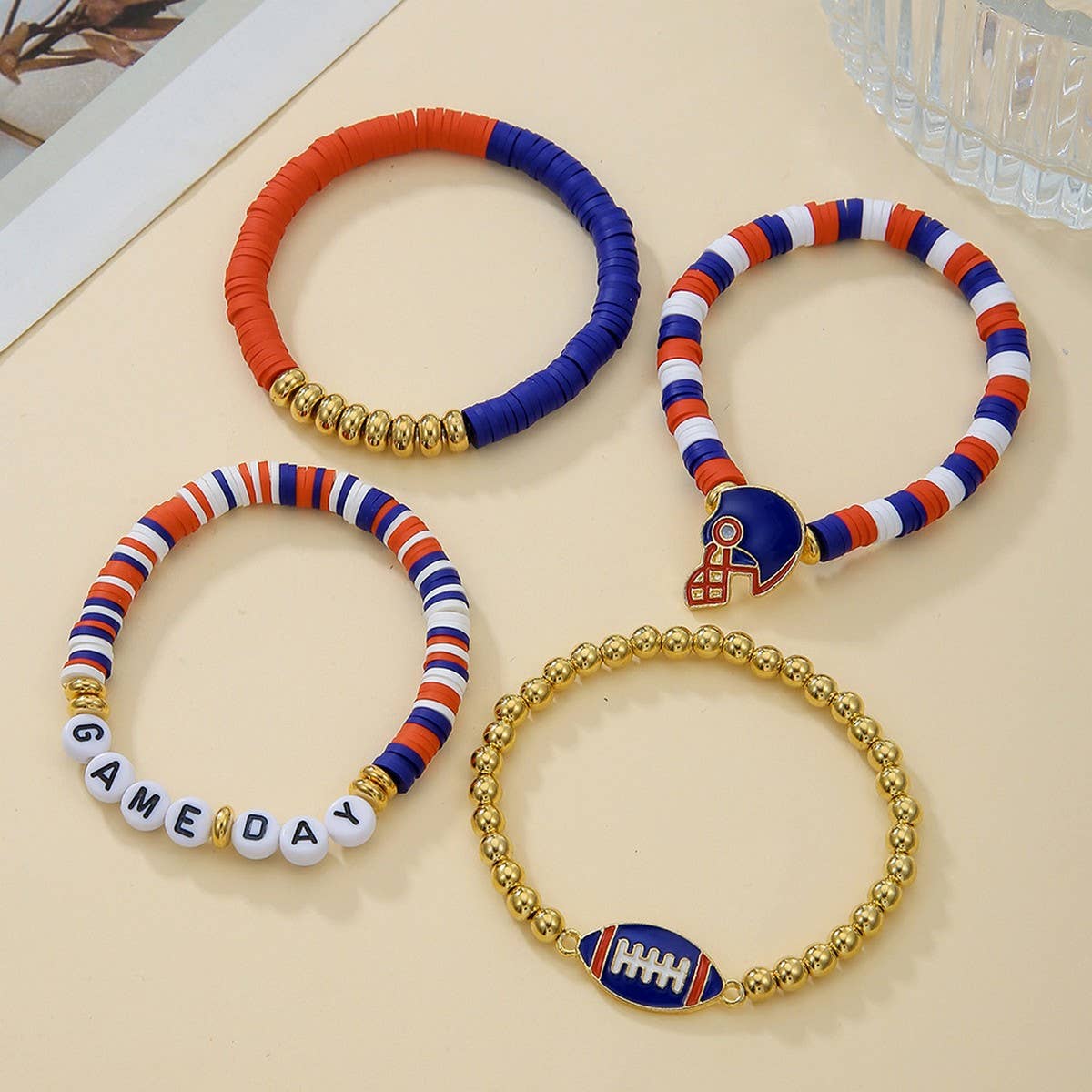 FOOTBALL HANDMADE SOFT CLAY LETTER BRACELET SET