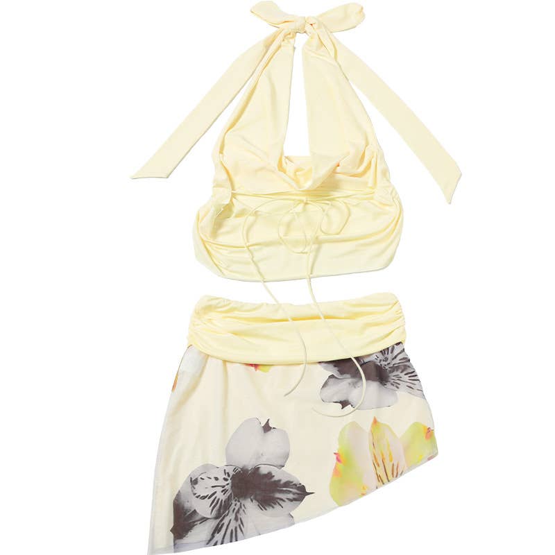 Sexy Halter Cowl Backless Top and Skirt Set