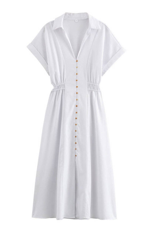 CWDMD4193_LAPEL SOLID COLOR LONG SLEEVE SHIRT LONG DRESS