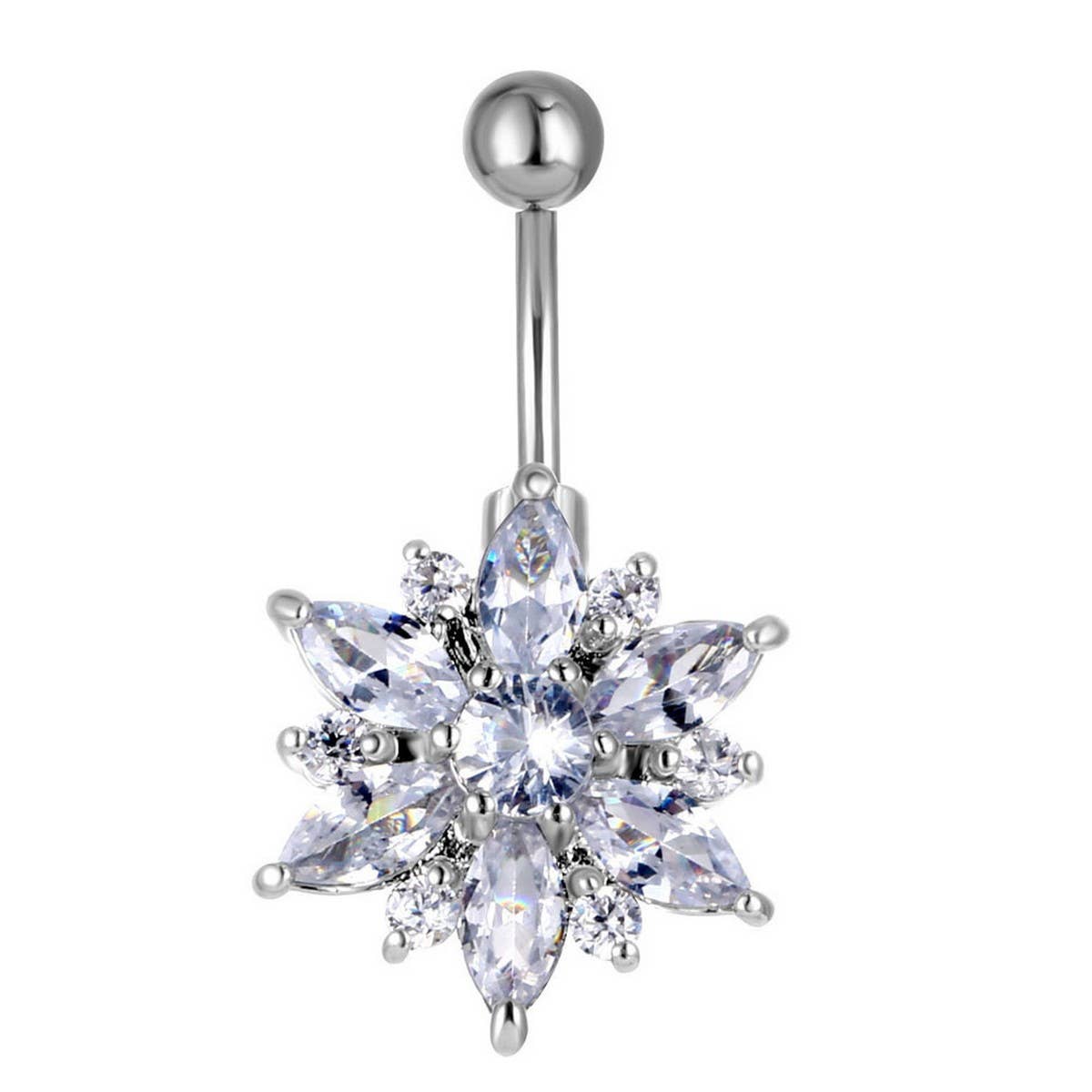 Zircon Flower Belly Button Ring Piercing_CWMM9457
