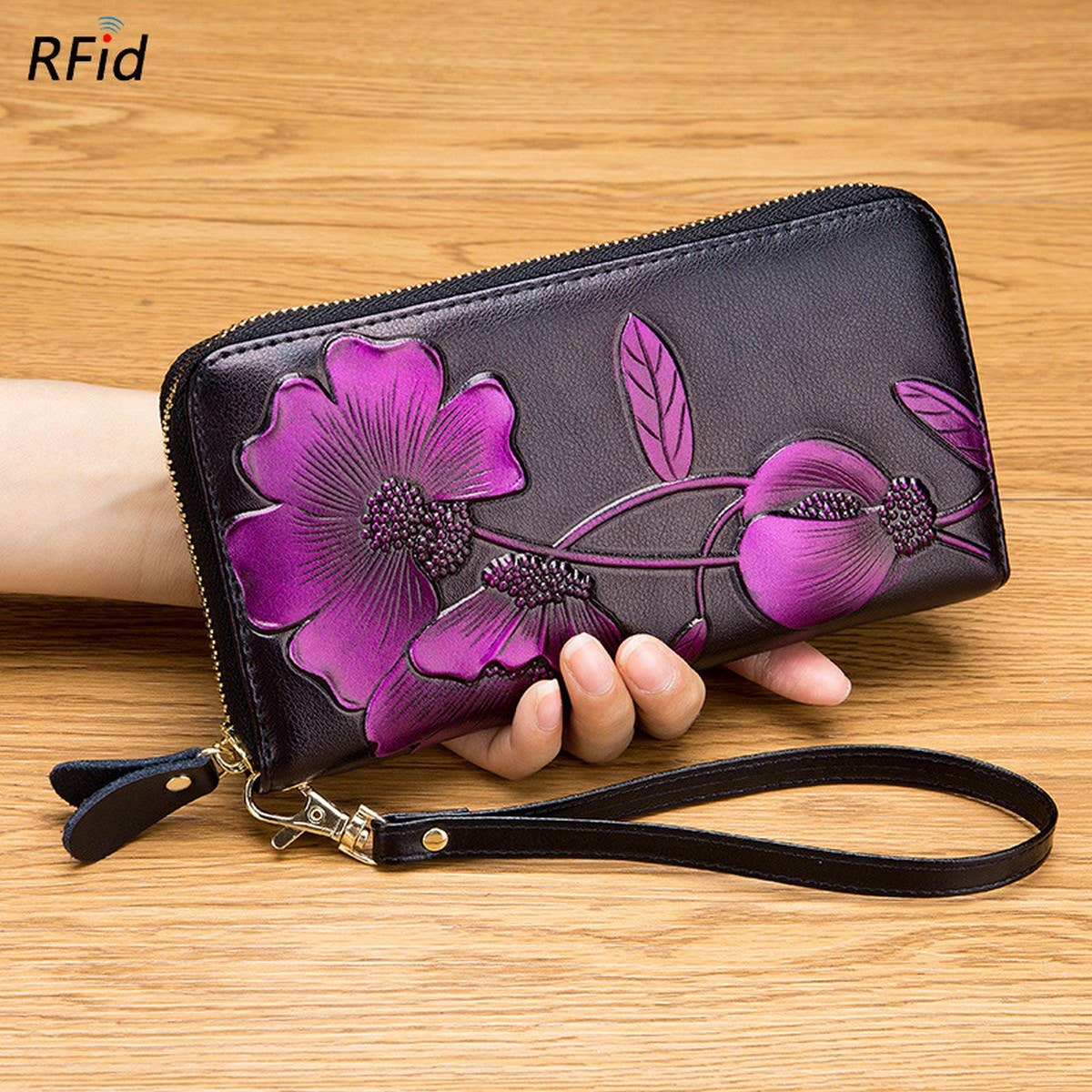 FASHION COWHIDE LONG ZIPPER GENUINE LEATHER WALLET_CWAB3736