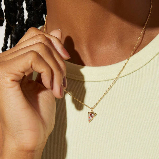 Personalized red zircon pizza necklace_CWMM5310