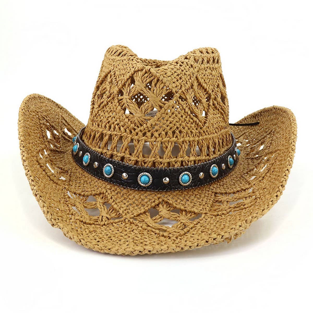 Cowboy Straw Hat with Turquoise Belt Decor_CWAH1252