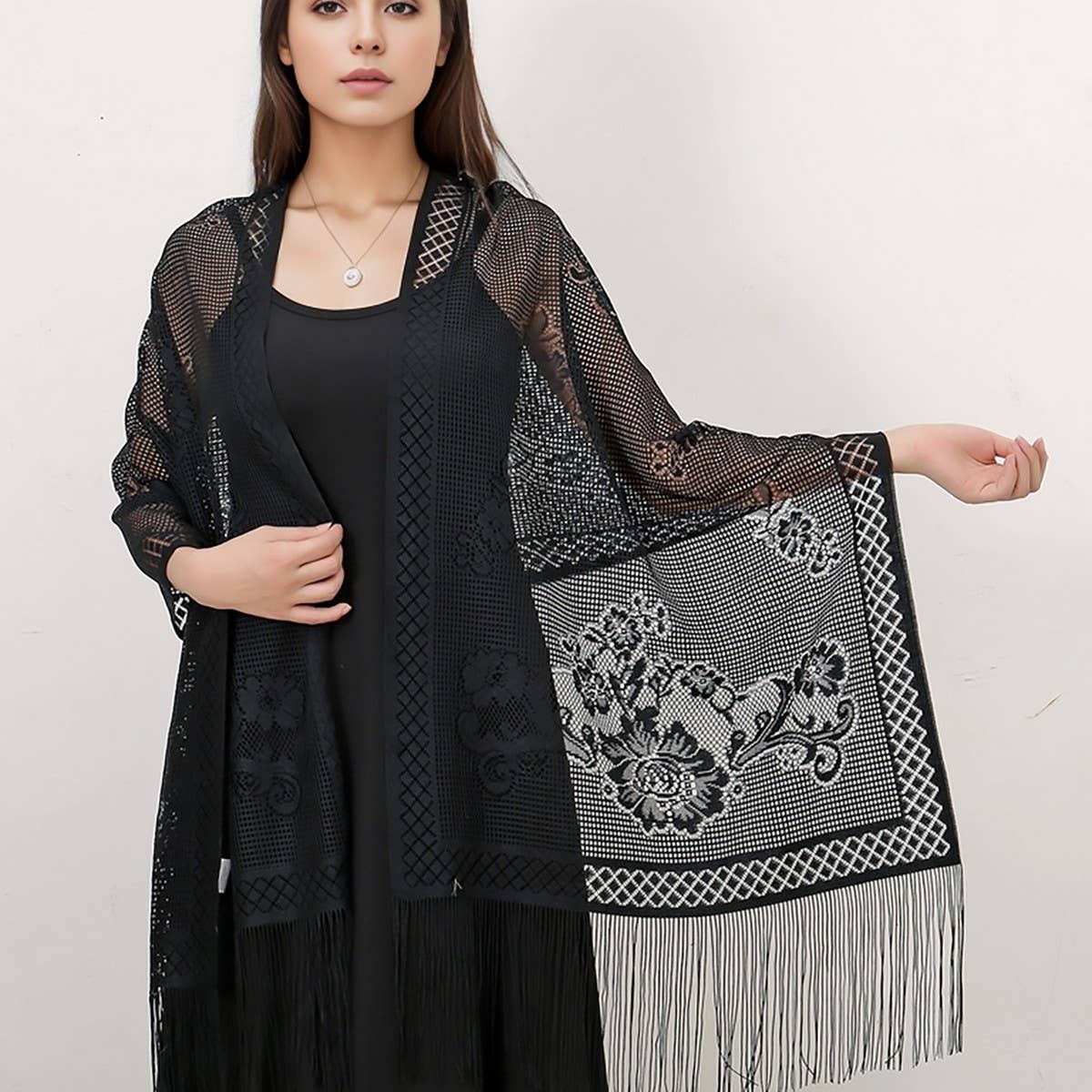 SEXY FLOWER HOLLOW LONG BEARD TRIANGLE SCARF SHAWL