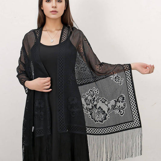 SEXY FLOWER HOLLOW LONG BEARD TRIANGLE SCARF SHAWL