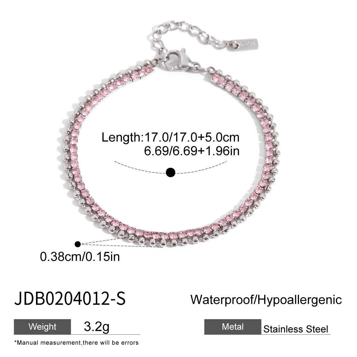 18K Gold Titanium Pink Zircon Claw Chain Bracelet_CWAJE4687