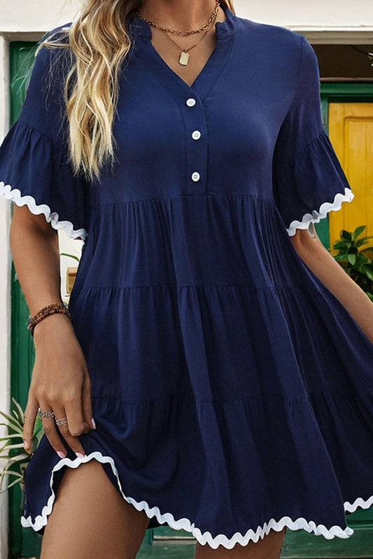 CWDSD4429_LACE V-NECK SOLID COLOR BABY DOLL DRESS