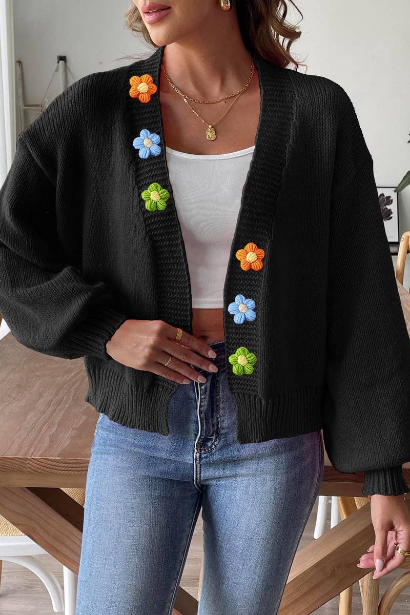 CWOSWL07383_WOMEN CROCHET PATCHWORK SHORT KNIT CARDIGAN_