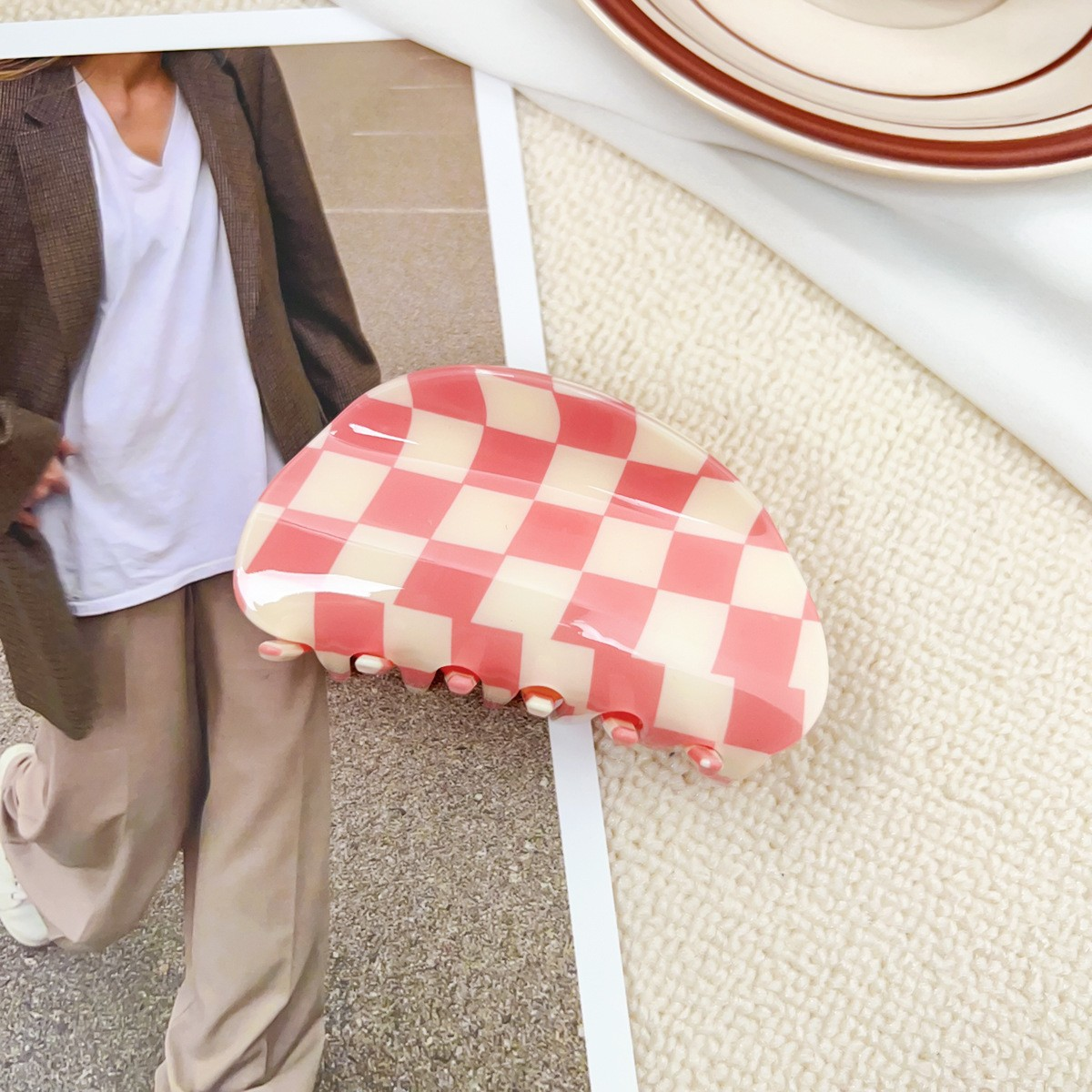 Checkerboard Hair Claw ??Candy Color Acetate Look_CWAHA0395