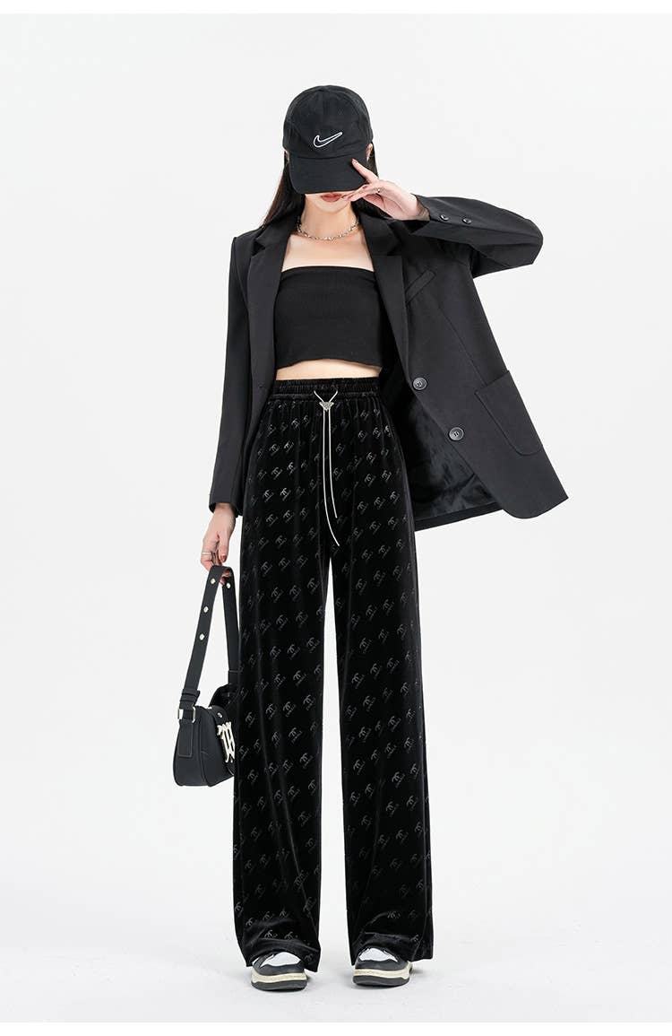 High waist plus velvet thick drapery pants