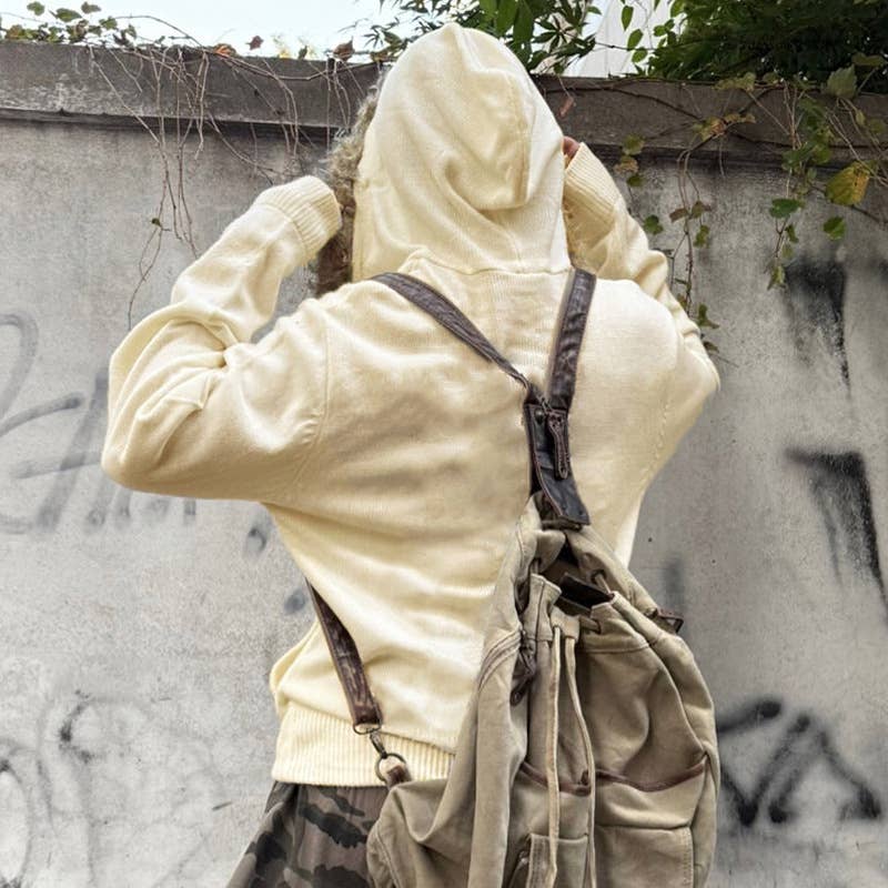 JUNK-STYLE VINTAGE PRINT HOODIE WITH FURRED HEM