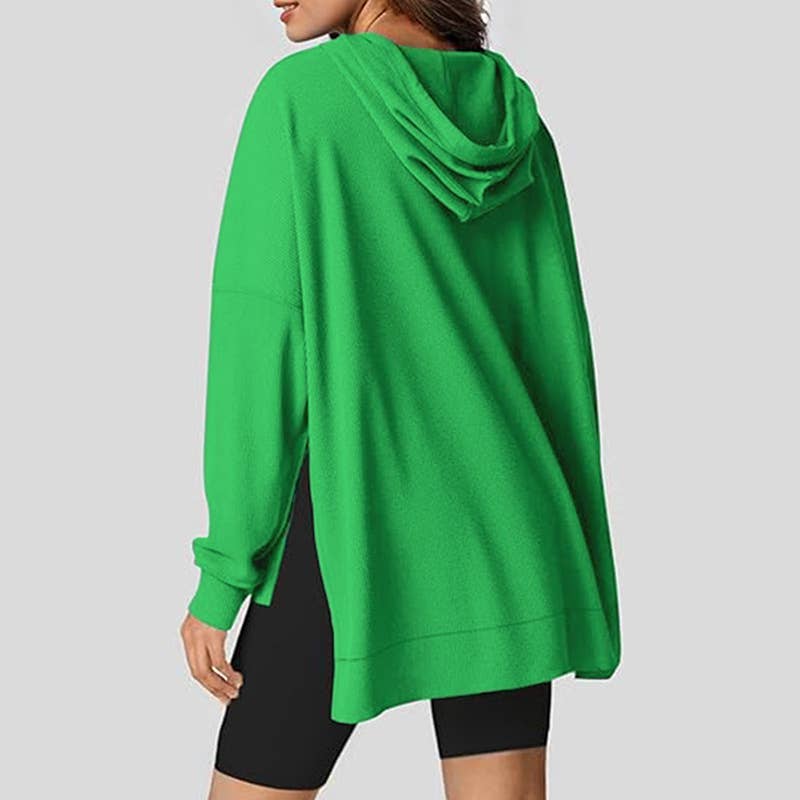 WOMEN'S LONG-SLEEVED WAFFLE POCKET HOODED JUMPER
