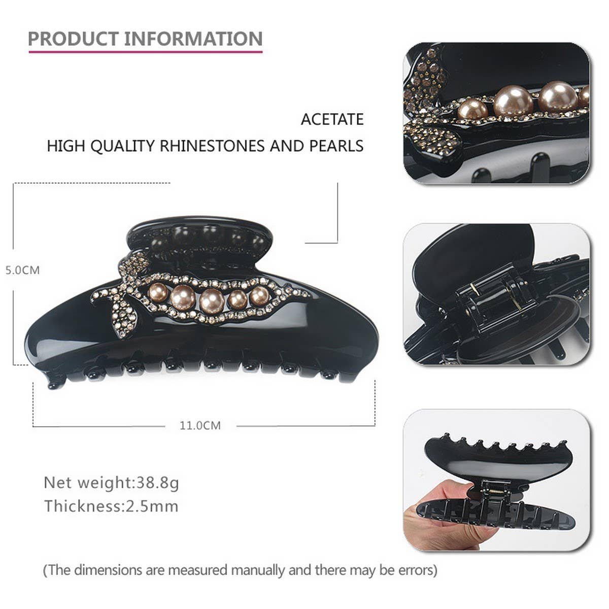 LARGE ACETATE HAIR ACCESSORIES SHARK CLIP