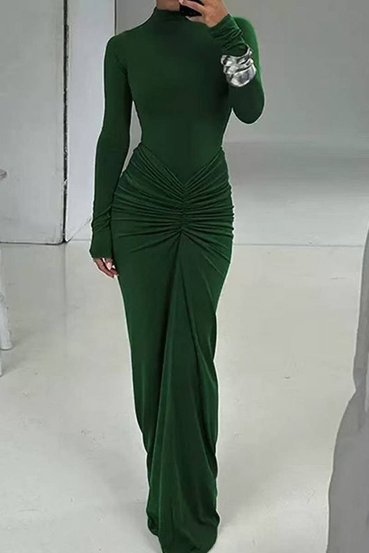 CWDMD01201_SLIM FIT SOLID COLOR PLEATED SEXY HIP DRESS