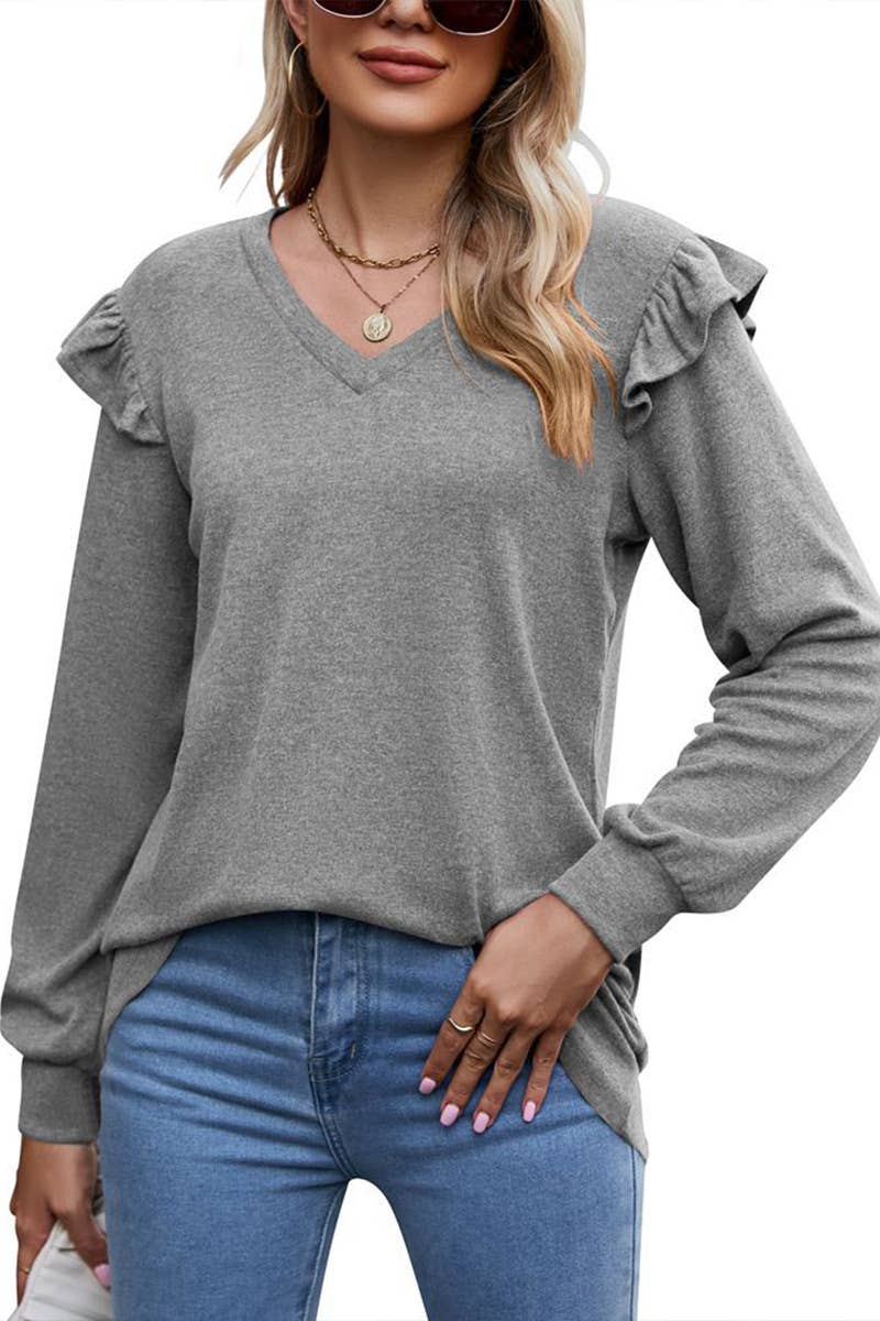 WOMEN V NECK FLYING SLEEVE BLOUSE_CWTBLL0575