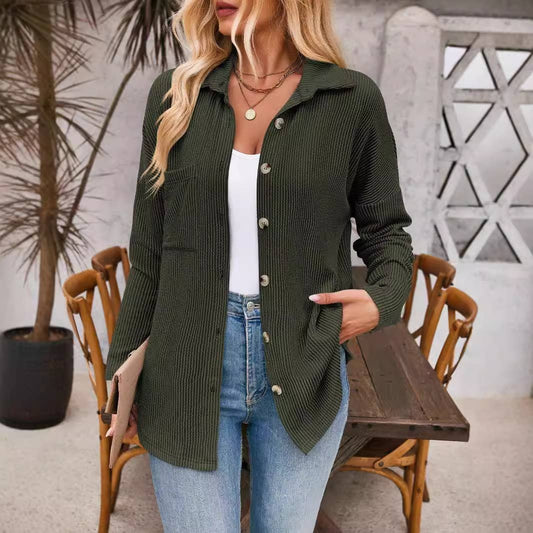 STRIPED POCKET LONG SLEEVE SHIRT CARDIGAN
