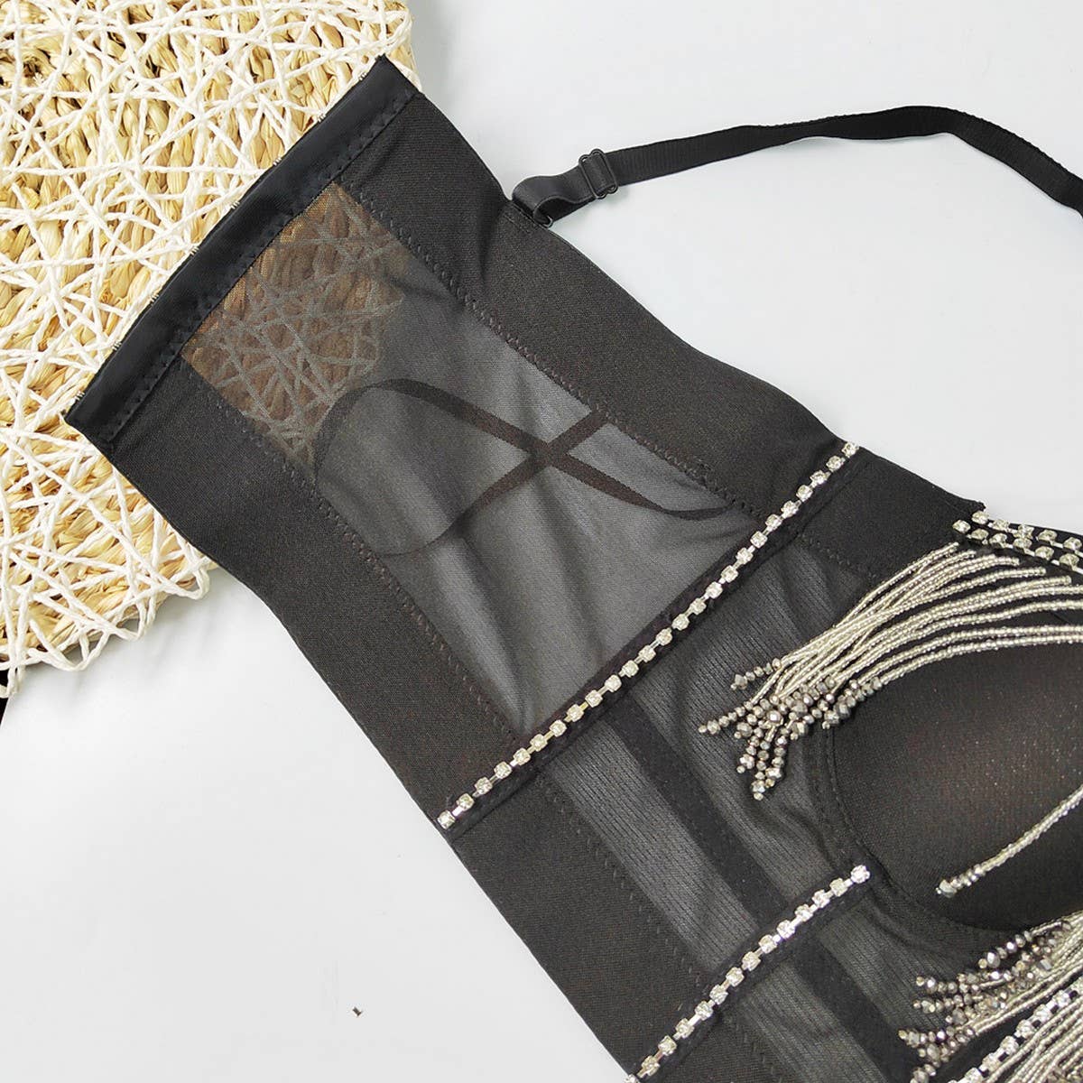 SEXY RHINESTONE TASSEL HERRINGBONE CORSET