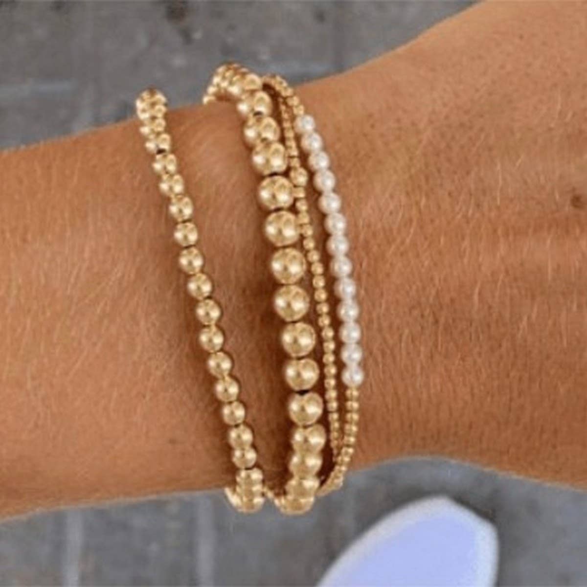 IMITATION PEARL GOLD COPPER BEAD BRACELET
